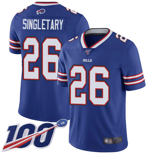 Men Buffalo Bills #26 Devin Singletary Royal Blue Team Color Vapor Untouchable Limited Player 100th Season NFL Jersey->buffalo bills->NFL Jersey